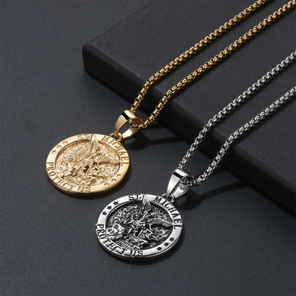 Boniskiss St Michael Necklace - Archangel Catholic Medal 316L Stainless Steel Amulet Pendant