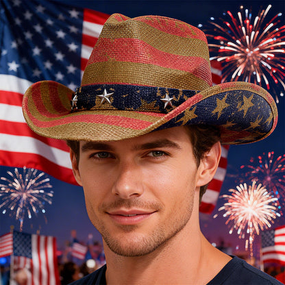 Chapeau de cowboy en paille à drapeau américain, taille ML - Boniskiss