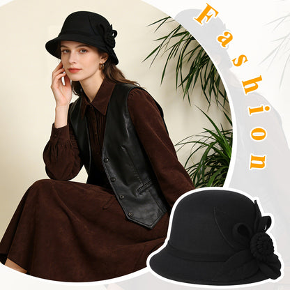 Boniskiss Vintage Elegant Flower Wide Brim Cloche Hat