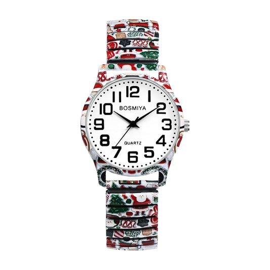 Boniskiss "Santa Claus" Women's Boho Printed Elastic Band Wrist Watch