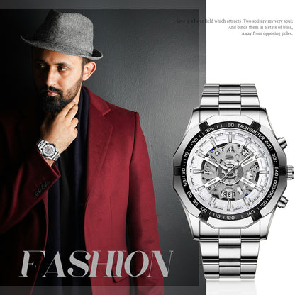 Montre squelette étanche pour homme en acier inoxydable, montre-bracelet à quartz de luxe - Boniskiss