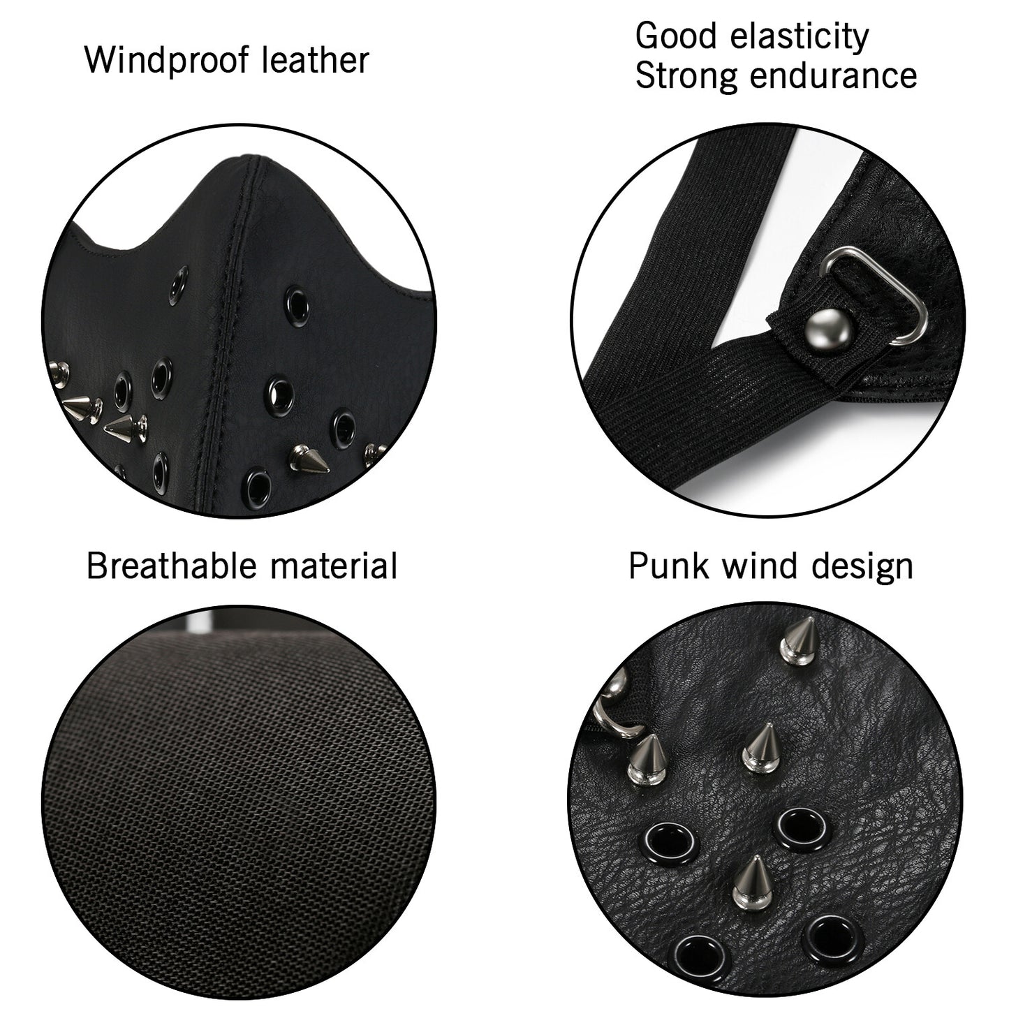 Boniskiss Punk Black PU Leather Rivet Half Face Mask Outdoors Motorcycle Biker Protection