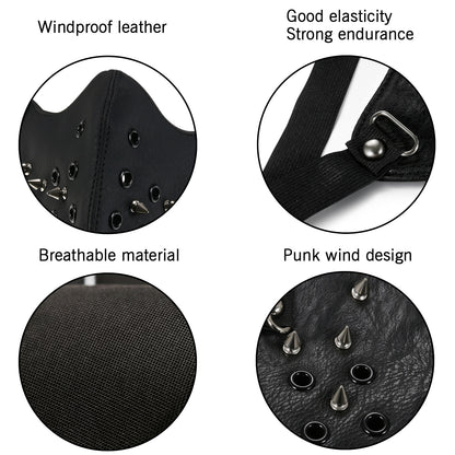 Boniskiss Punk Black PU Leather Rivet Half Face Mask Outdoors Motorcycle Biker Protection