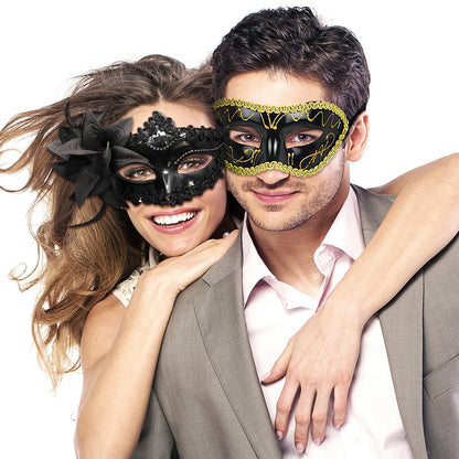 Boniskiss 2PCs Couple Venetian Lily Mask - for Ball Mardi Gras Masquerade Wedding Party Prom