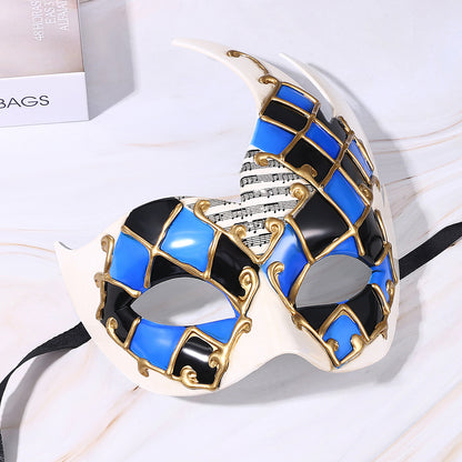 Boniskiss Men's Sheet Music Checkerboard Masquerade Mask - Vintage Venetian Checkered Concert Carnival Mask for Party