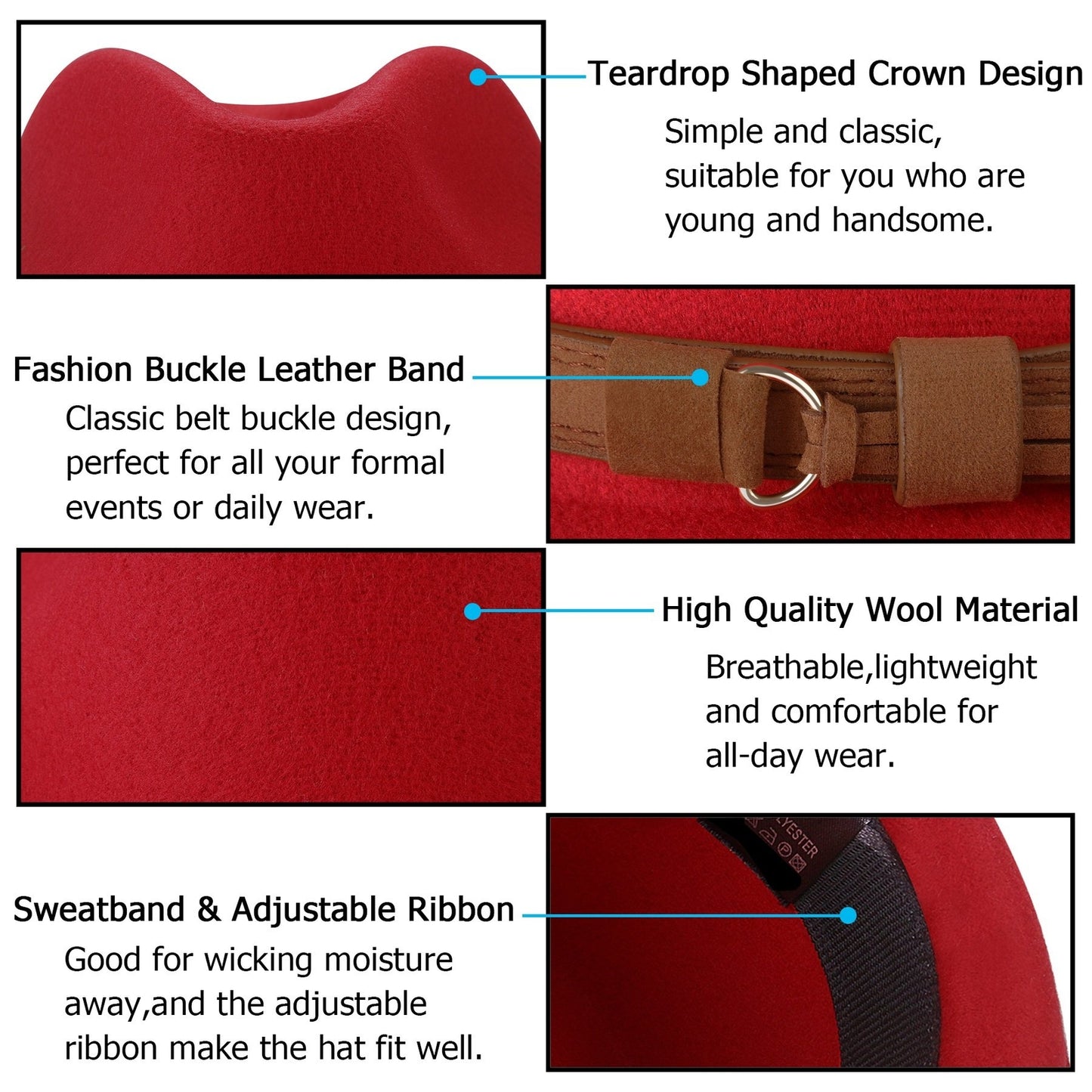 Classic Felt Fedora Hat Trilby Panama Hat Wide Brim with Leather Band - Boniskiss