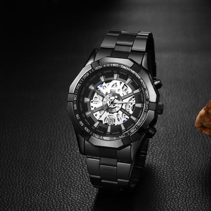 Montre squelette étanche pour homme en acier inoxydable, montre-bracelet à quartz de luxe - Boniskiss