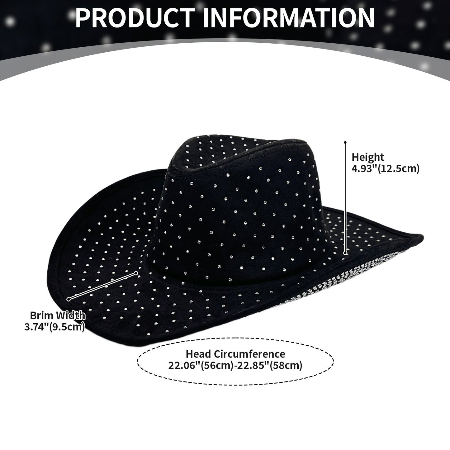 Rhinestone Curved Wide Brim Cowgirl Hat | Size M-L - Boniskiss