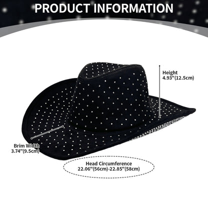Rhinestone Curved Wide Brim Cowgirl Hat | Size M-L - Boniskiss