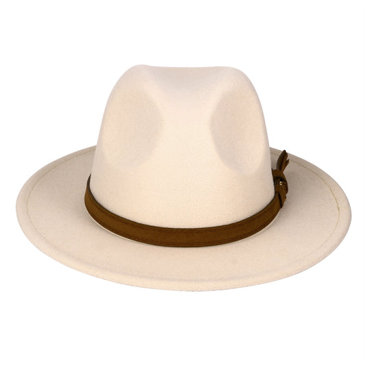 Beige Classic Fedora Trilby Panama Hat with Brown Belt | SIze M-L - Boniskiss
