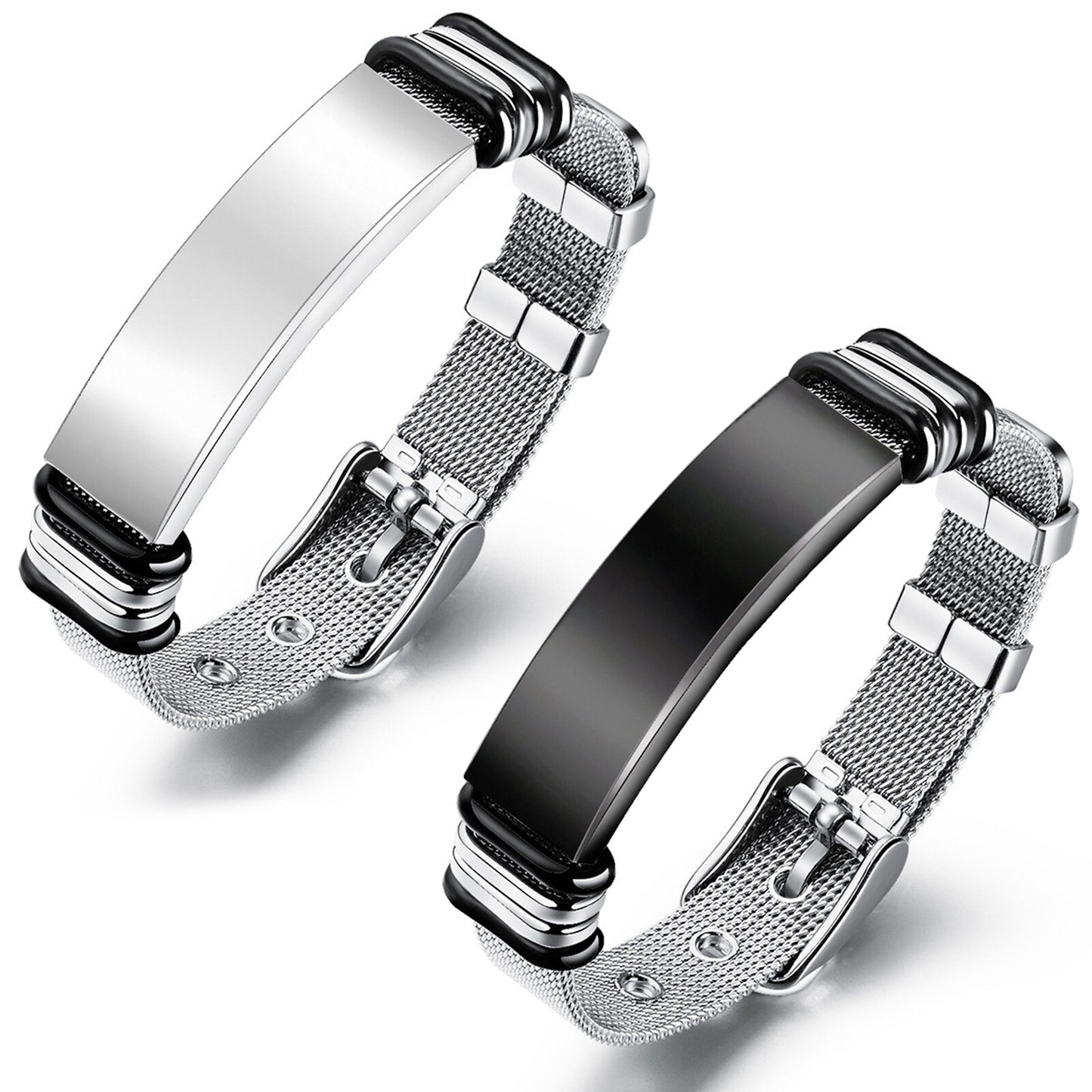 Custom Engraved Adjustable Stainless Steel Mesh Bracelet - Boniskiss