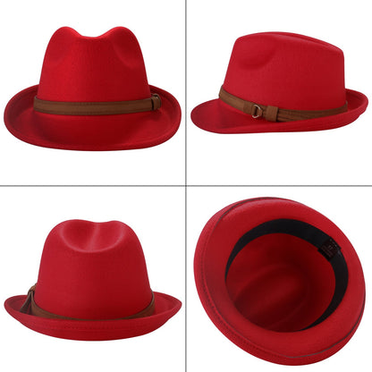 Classic Felt Fedora Hat Trilby Panama Hat Wide Brim with Leather Band - Boniskiss