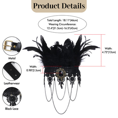 Boniskiss Women's Halloween Masquerade Gothic Lace Feather Tassels Leather Necklace Bracelet