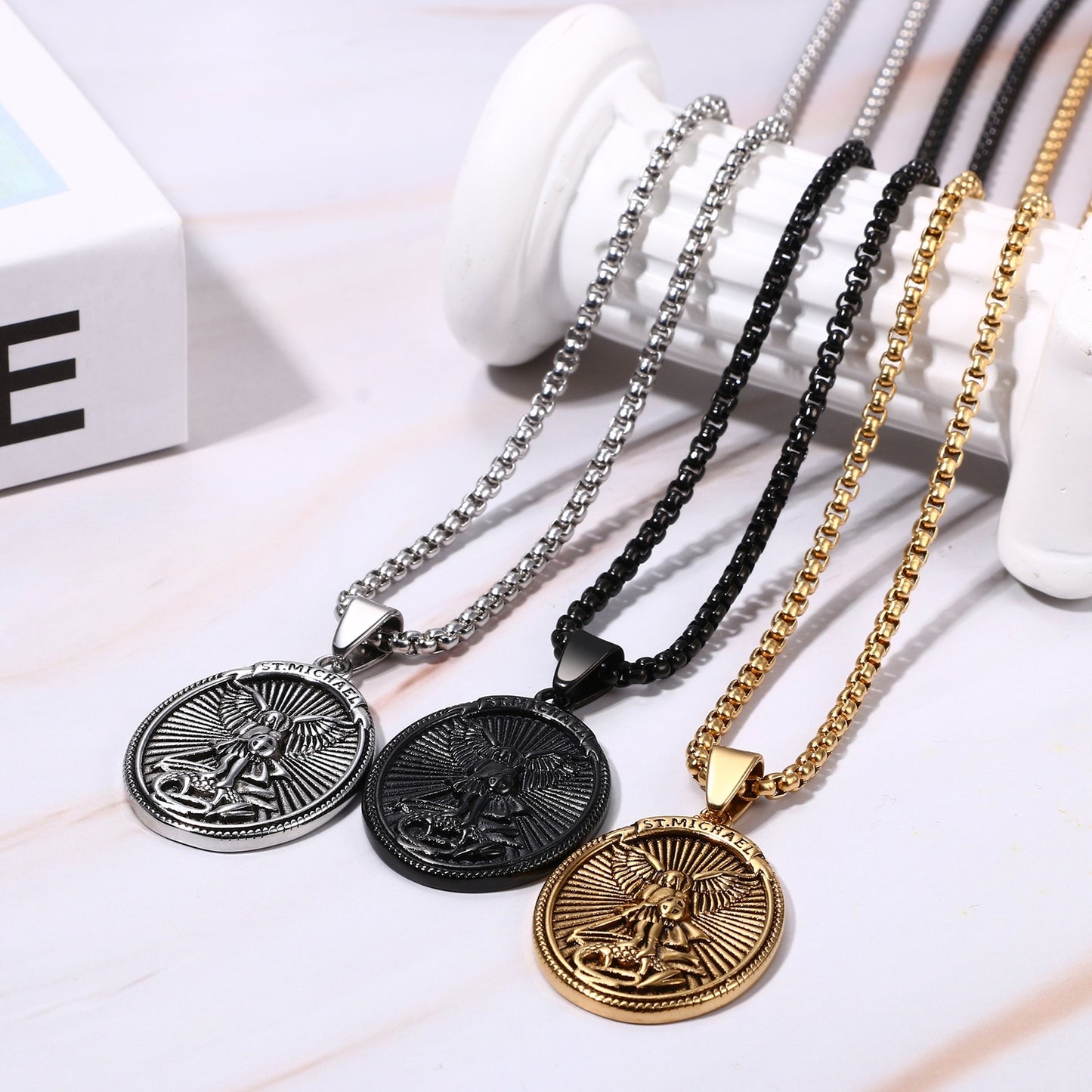 Boniskiss Christian Shield Medal Necklace - Saint Michael Angel Religious Amulet Pendant Necklace for Men