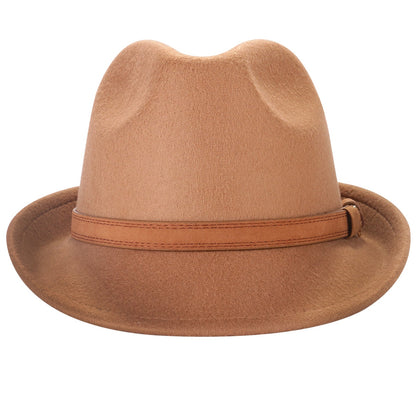 Classic Felt Fedora Hat Trilby Panama Hat Wide Brim with Leather Band - Boniskiss
