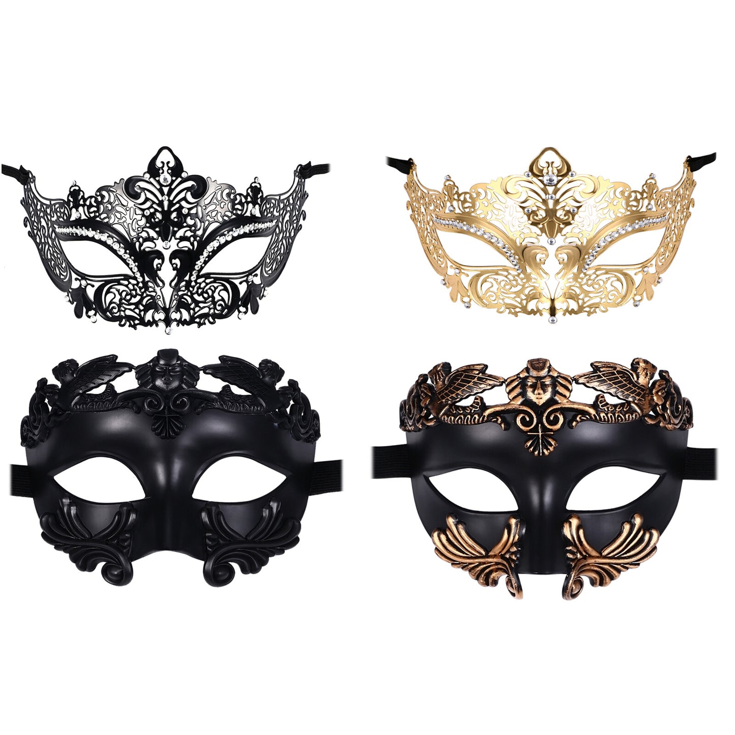 Boniskiss Couple 2pcs Masquerade Metal Masks - Roman Greek Men Mask Venetian Women Mask Set