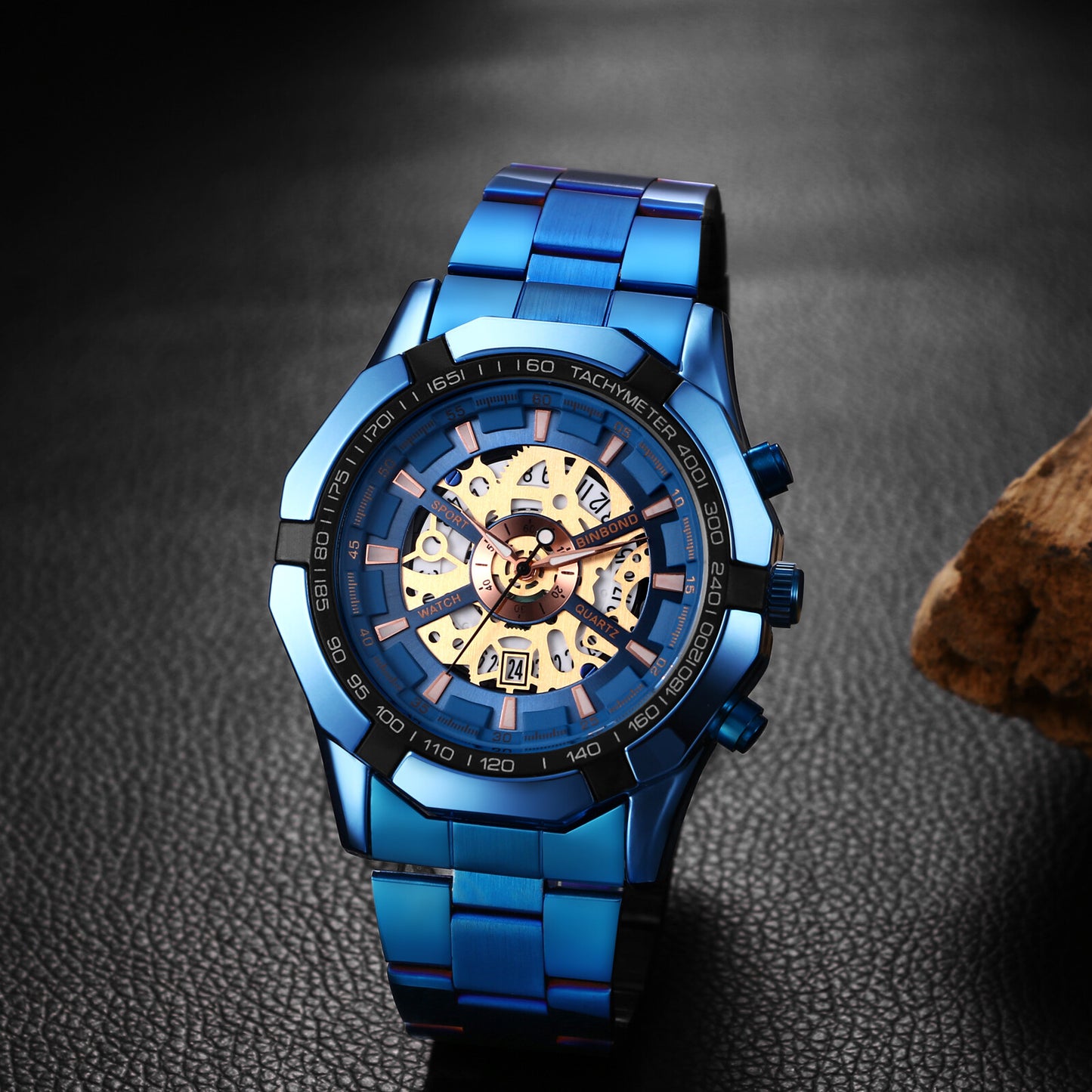 Montre squelette étanche pour homme en acier inoxydable, montre-bracelet à quartz de luxe - Boniskiss