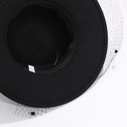 Cloche Veiled Church Felt Hat with Flower Decoration - Boniskiss