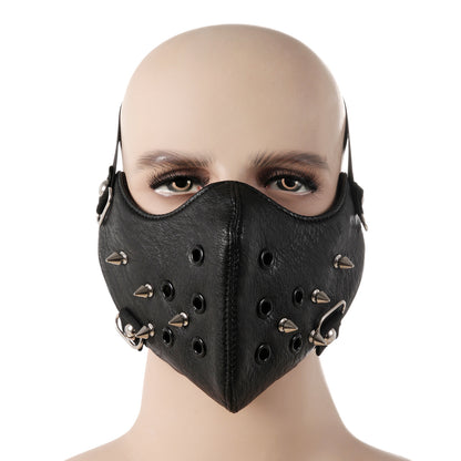 Boniskiss Punk Black PU Leather Rivet Half Face Mask Outdoors Motorcycle Biker Protection
