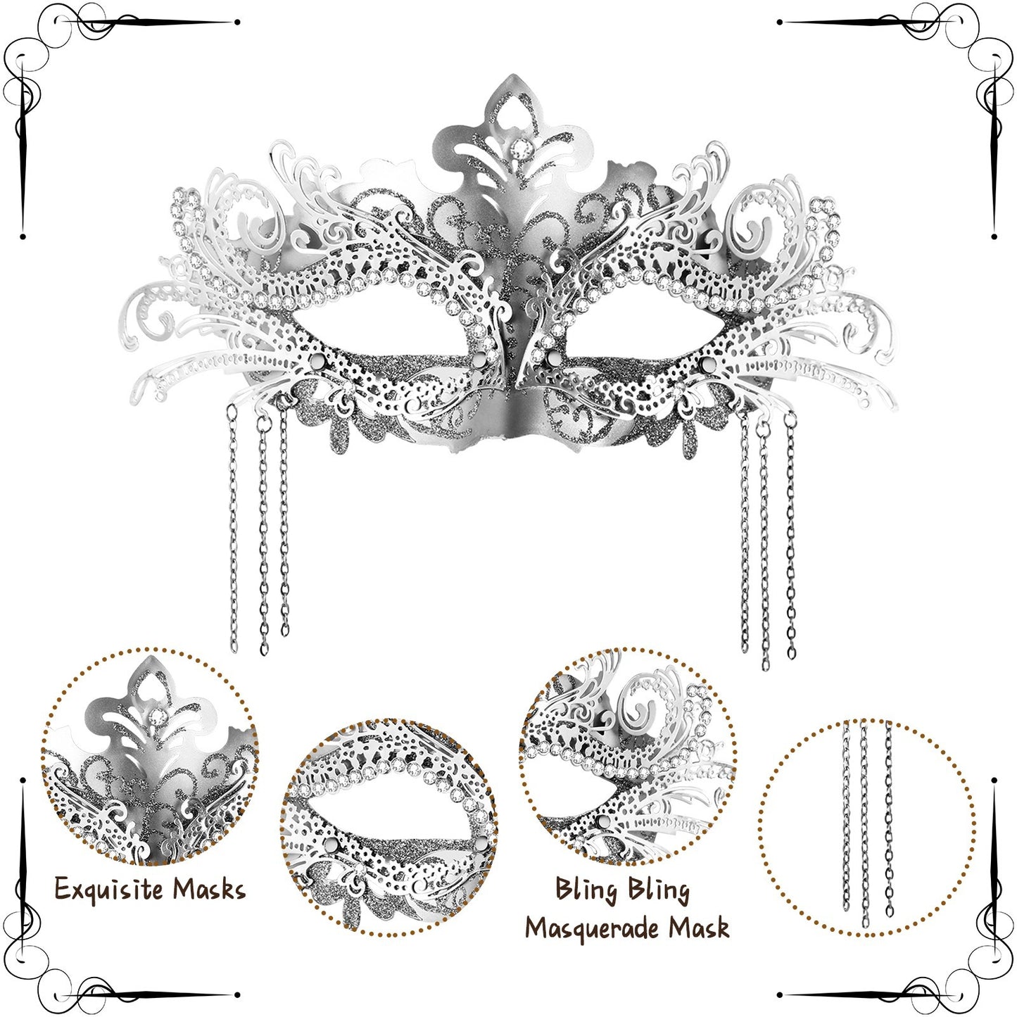 Boniskiss Women's Tassel Mask - Metal Rhinestones Venice Masks for Halloween Carnival Party Masquerade