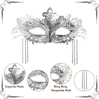 Boniskiss Women's Tassel Mask - Metal Rhinestones Venice Masks for Halloween Carnival Party Masquerade