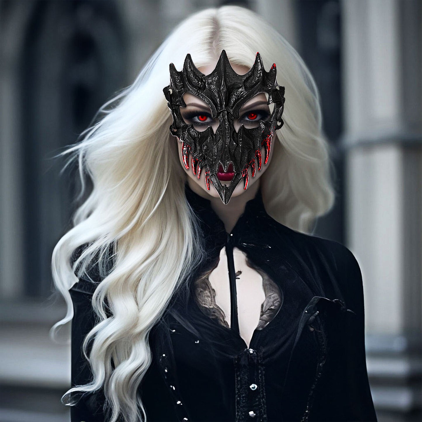 Boniskiss Dark Dragon & Yaksha Mask - Ghost Devil Mask for Halloween Carnival Venetian Masquerade