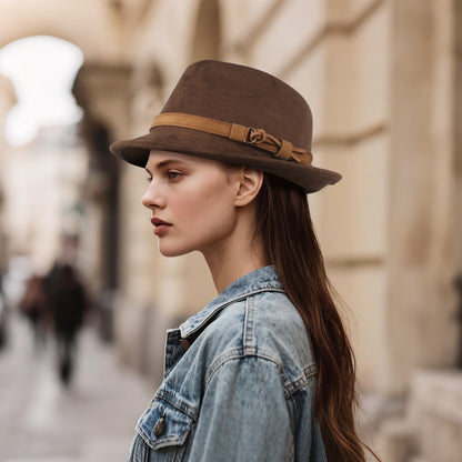 Classic Manhattan Felt Mafia Hat with Belt - Boniskiss