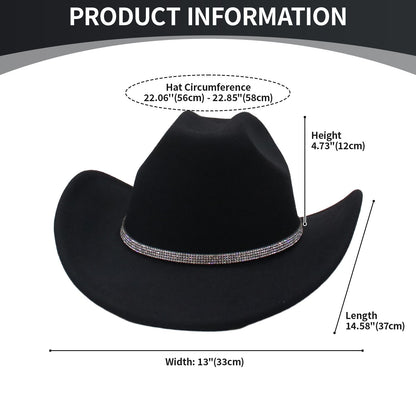 Rhinestone Embellished Cowboy Hat Western Wide Brim Hat - Boniskiss
