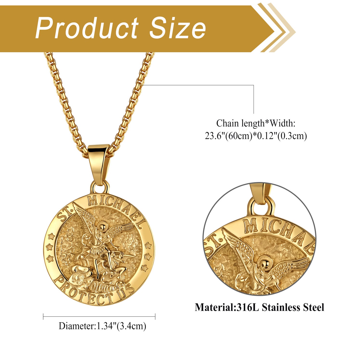 Boniskiss St Michael Necklace - Archangel Catholic Medal 316L Stainless Steel Amulet Pendant