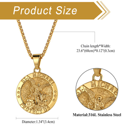 Boniskiss St Michael Necklace - Archangel Catholic Medal 316L Stainless Steel Amulet Pendant