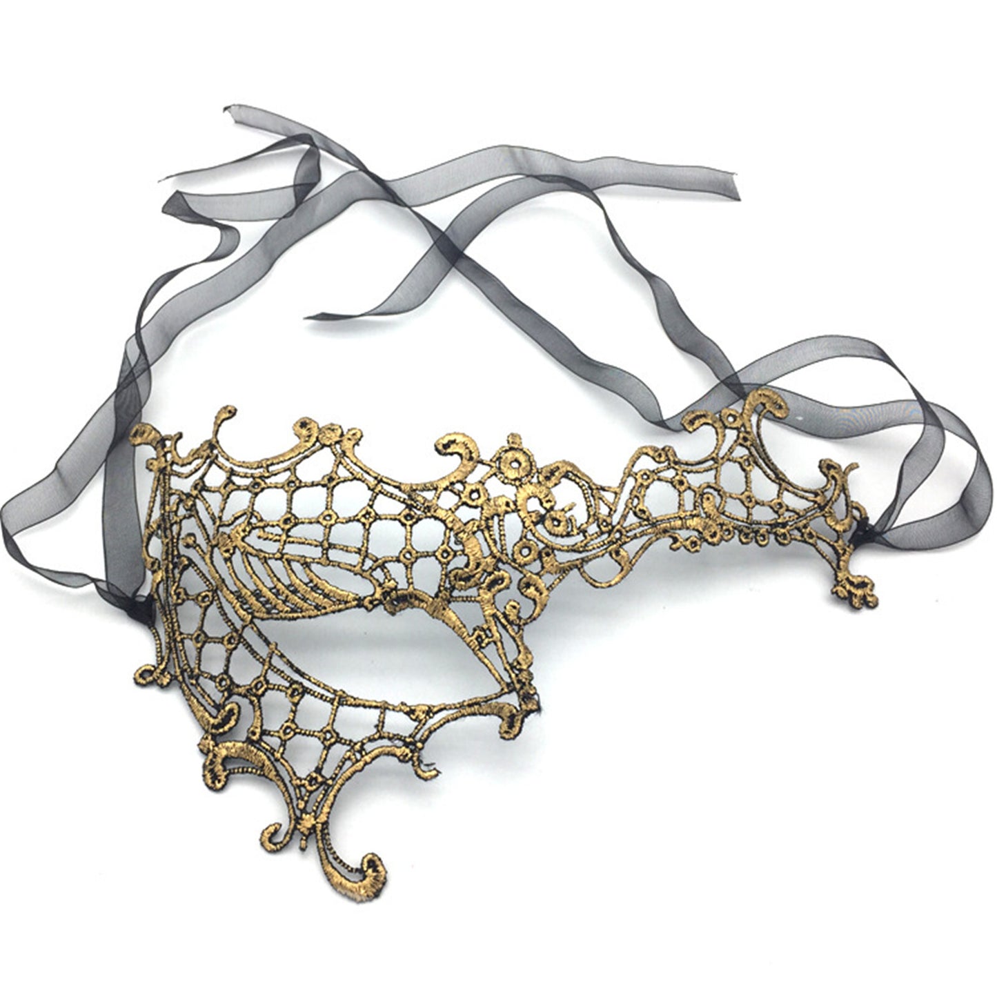 Boniskiss 4PCs Women's Venetian Gold Lace Mask Set - Party Masquerade Mardi Gras Eye Mask Set