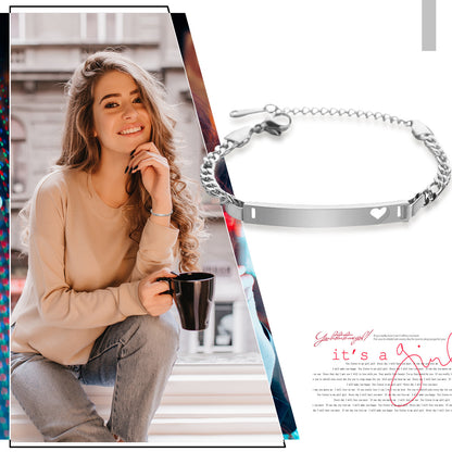 Personalized Love Heart Figaro Link Chain Bracelet - Boniskiss