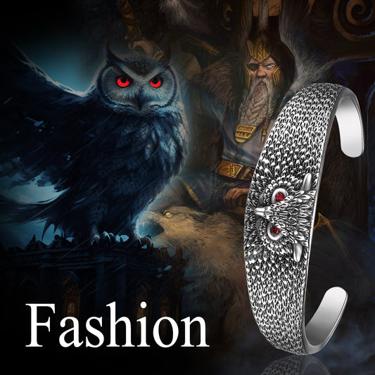 Boniskiss Carved Vivid Owl Amulet Open Cuff Bangle Stainless Steel Bracelet Viking Jewelry For Men