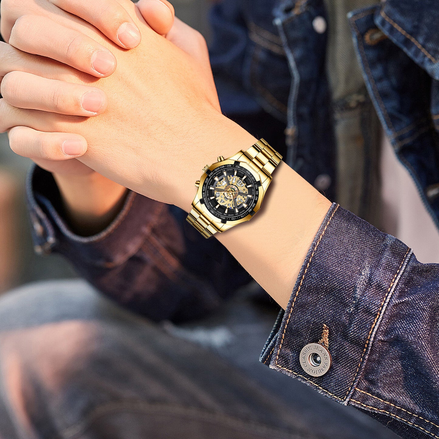 Montre squelette étanche pour homme en acier inoxydable, montre-bracelet à quartz de luxe - Boniskiss