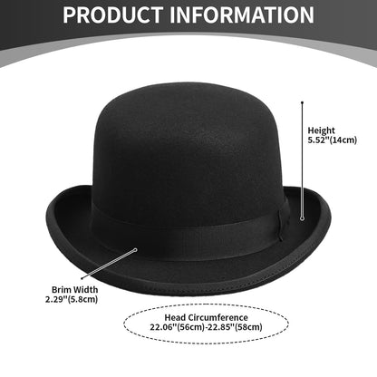 Vintage Elegant Bowler Dome Hat Retro Short Brim Fedora Hat with Hatband - Boniskiss