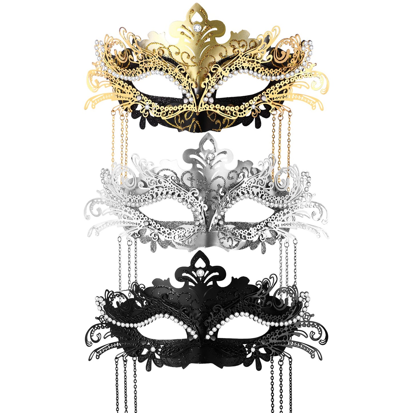 Boniskiss Women's Tassel Mask - Metal Rhinestones Venice Masks for Halloween Carnival Party Masquerade