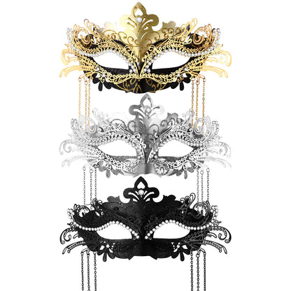 Boniskiss Women's Tassel Mask - Metal Rhinestones Venice Masks for Halloween Carnival Party Masquerade