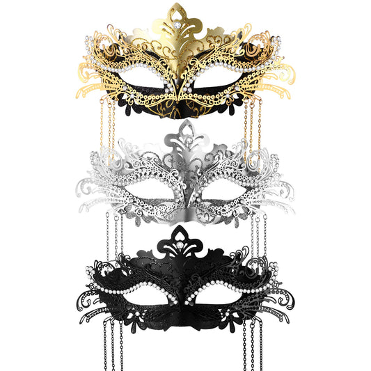 Boniskiss Women's Tassel Mask - Metal Rhinestones Venice Masks for Halloween Carnival Party Masquerade