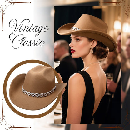 Retro Cowgirl Hat with Heart-Shaped Chain - Boniskiss