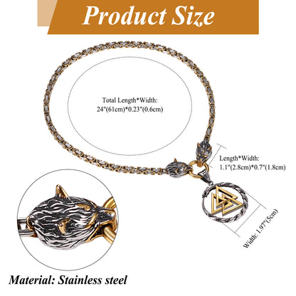 Boniskiss Men's Stainless Steel Vintage Viking Wolf Head Snake Rune Dangle Amulet Necklace