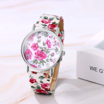 Boniskiss Boho Floral Printed Wrist Watch - Casual Adjustable Arabic Numeral Quartz Wrist Watch