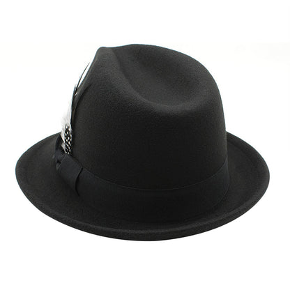 Classic Fedora Hat Short Brim Felt Feather Hat | Size M-L- Boniskiss