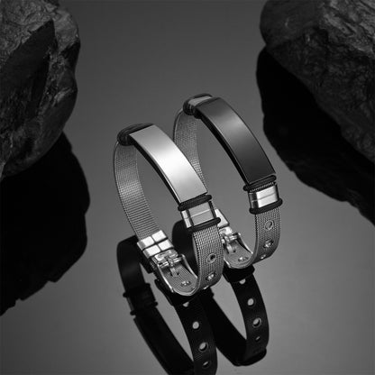 Custom Engraved Adjustable Stainless Steel Mesh Bracelet - Boniskiss