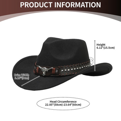 Cowboy Hat with Bull Head Rivet Belt Decoration - Boniskiss
