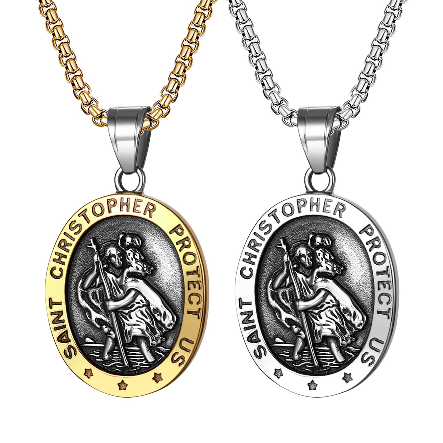 Boniskiss St Christopher Angel Medal Necklace - Traveler Medal Pendant Religious Amulet Necklace for Men