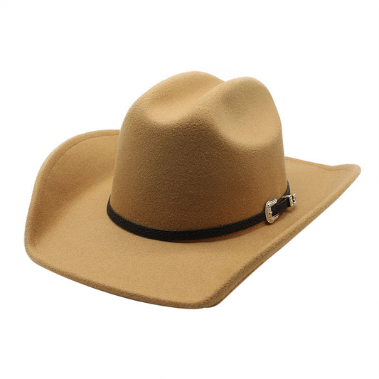 Khaki Classic Western Cowboy Cowgirl Belt Fedora Hat | Size M-L - Boniskiss