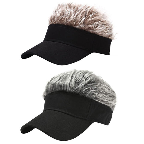 Boniskiss Men's Boys Visor Hat with Fake Hairs-Funny Sun Hats Novelty Baseball Wig Caps