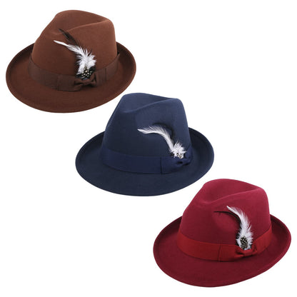 Chapeau Fedora Panama classique à bords courts avec plume - Boniskiss