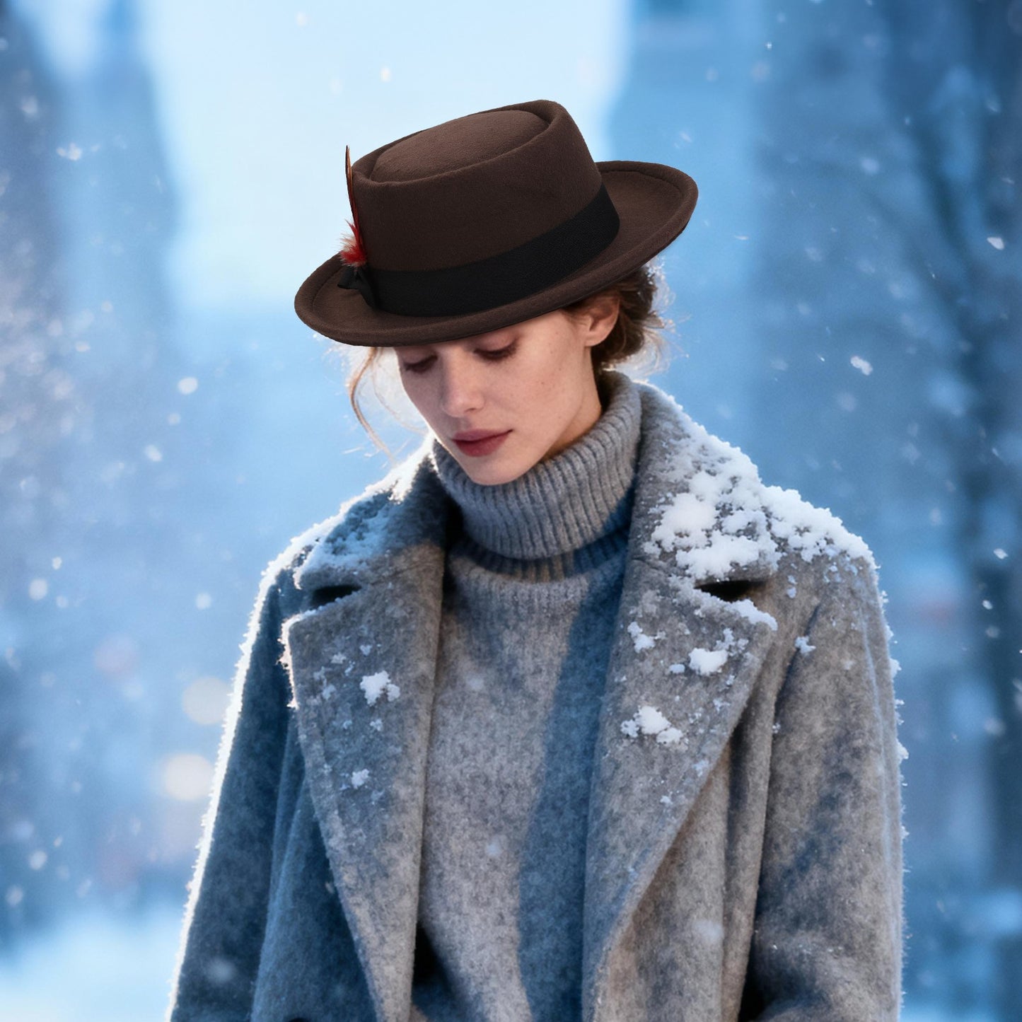 Boniskiss Unisex Classic Feather Vegan Felt Boater Fedora Hat