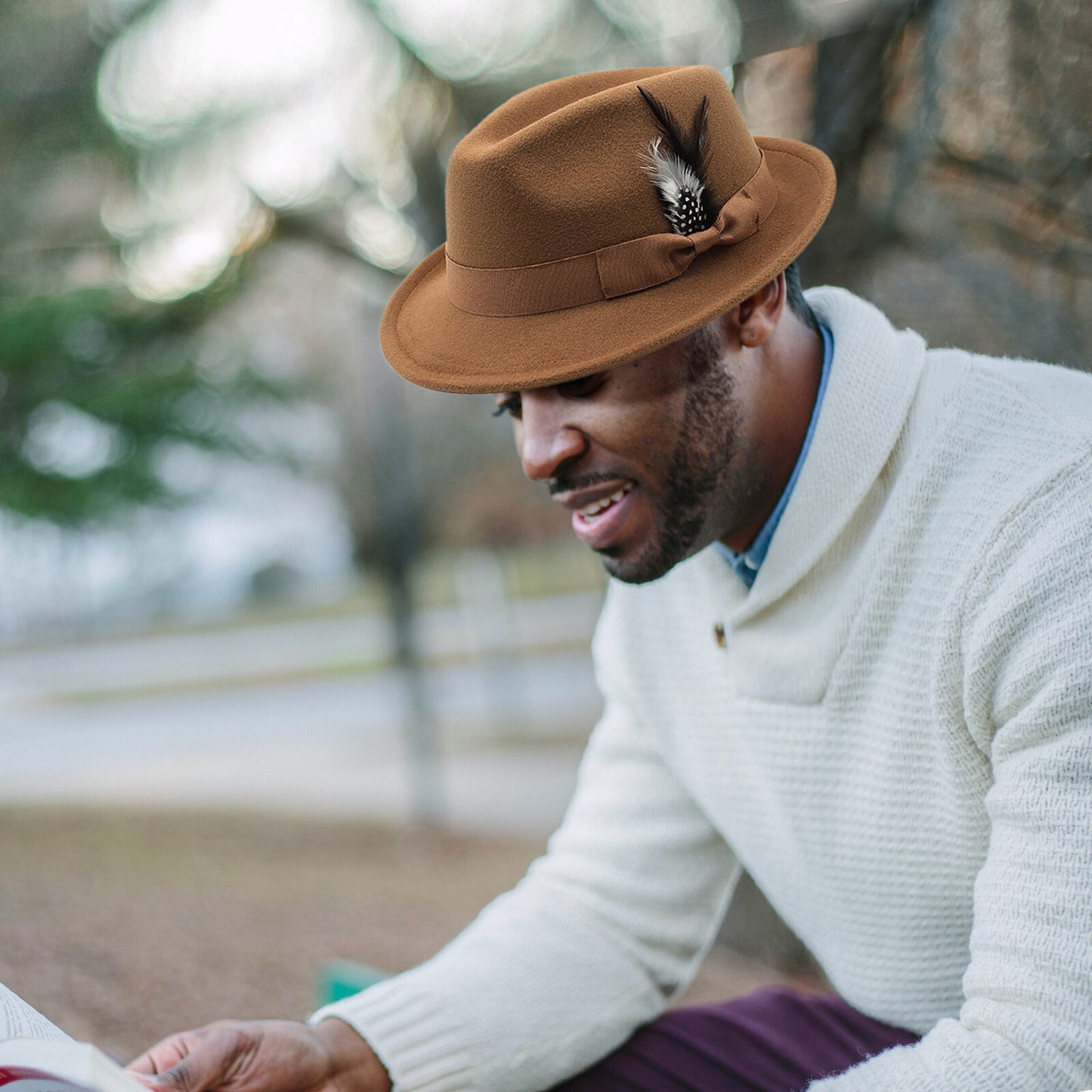 Classic Fedora Hat Short Brim Felt Feather Hat | Size M-L- Boniskiss